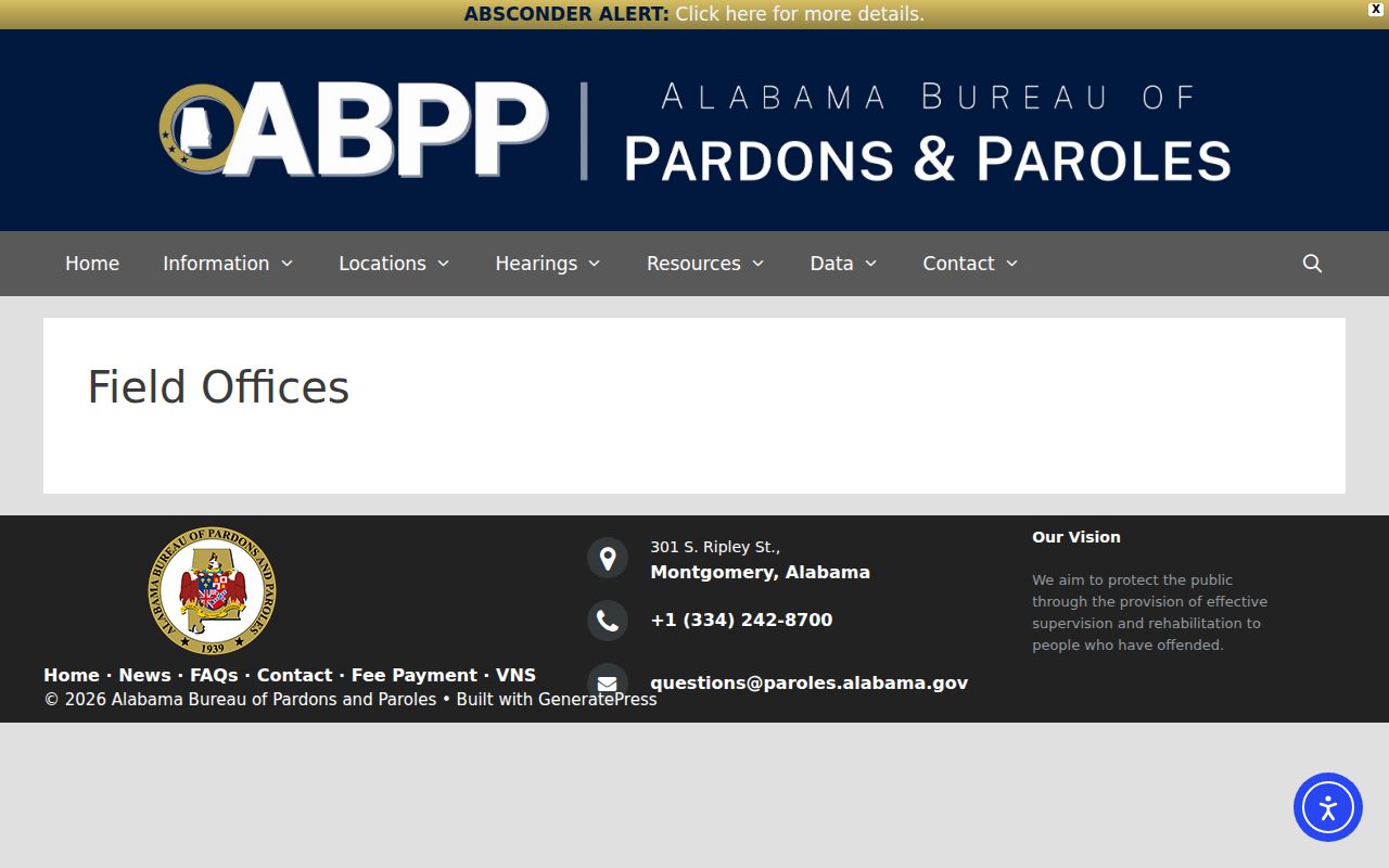 Monroe County criminal history Alabama probation and parole field offices