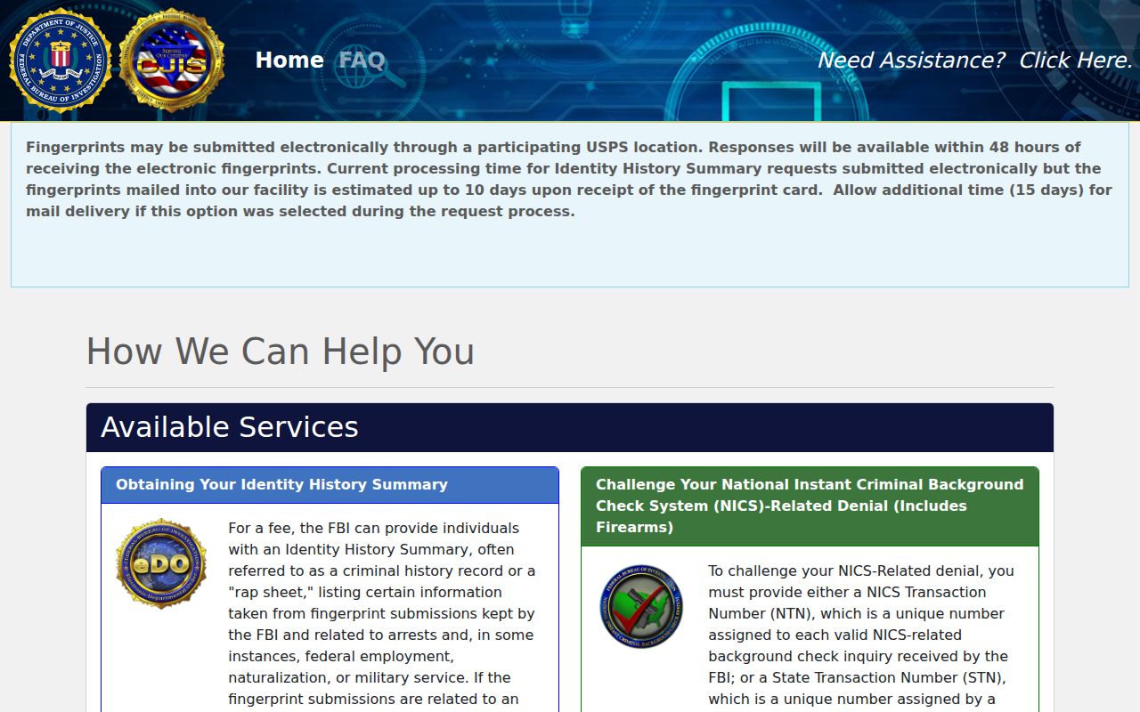 Monroe County criminal history FBI electronic self-review portal