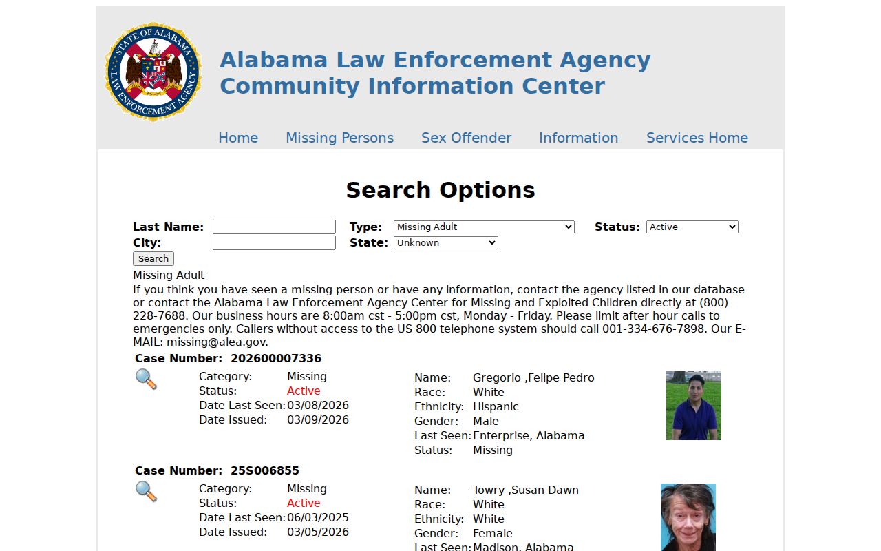 Monroe County sex offender check through the Alabama registry search form