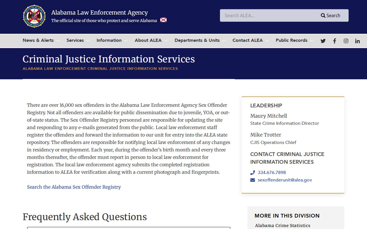 Monroe County sex offender check information in the ALEA registry FAQ