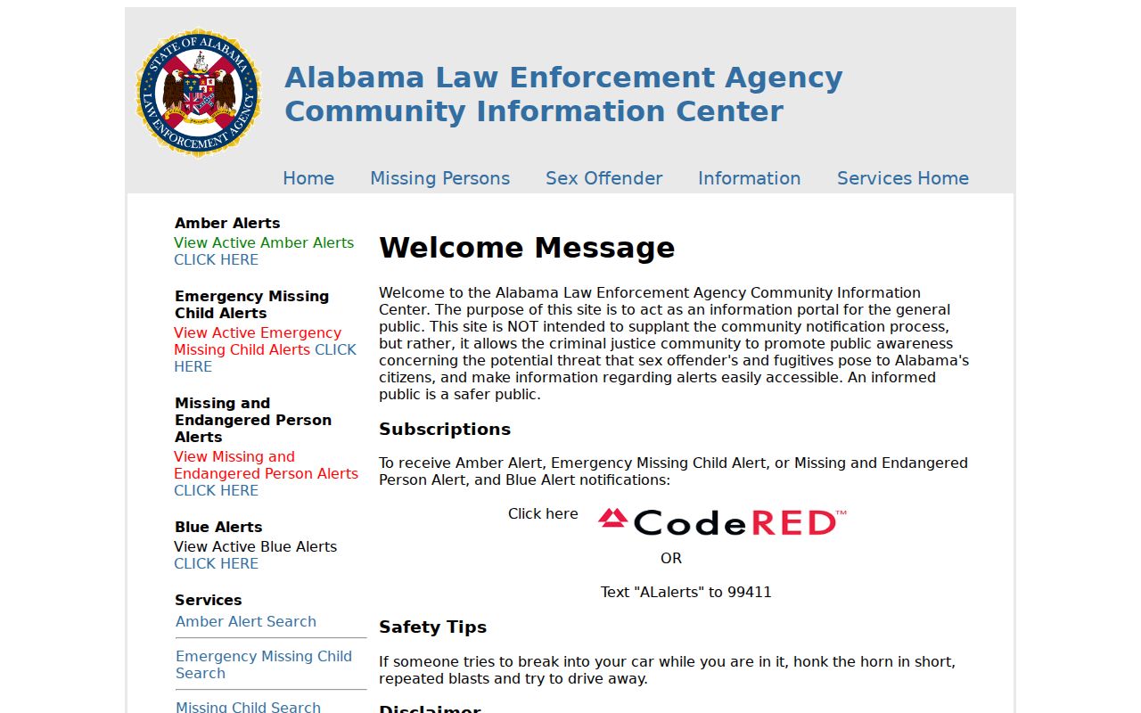 Monroe County sex offender registry and alert options in the ALEA Community Information Center